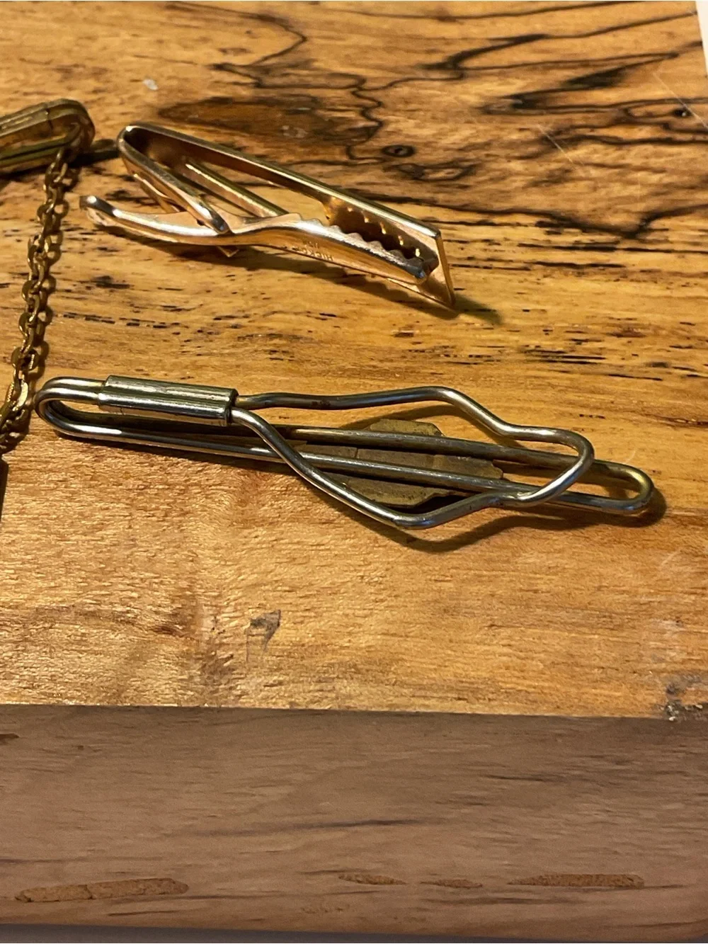 Vintage Gold-Tone Men's Tie Bar Set with Classic Monogram Accents